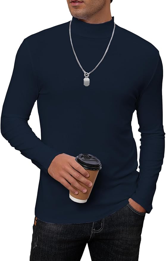 Mens Mock Turtleneck Long Sleeve Slim Fit Shirts Basic Casual Undershirts Lightweight Pullover