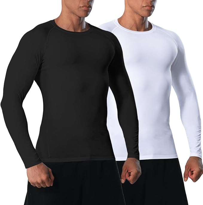 Men's Long Sleeve Compression Shirts Athletic Sport Undershirts Tight Base Layer Tops Rash Guard Workout Running Gym