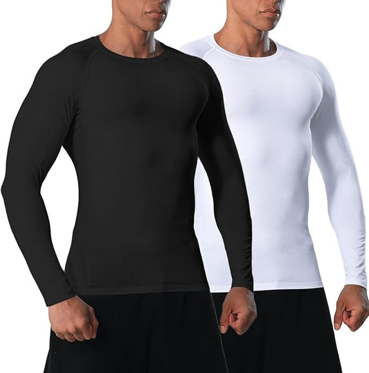 Men's Long Sleeve Compression Shirts Athletic Sport Undershirts Tight Base Layer Tops Rash Guard Workout Running Gym