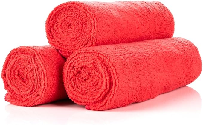 The Rag Company - Sport & Workout Towel - Gym, Exercise, Fitness, Spa, Ultra Soft, Super Absorbent, Fast Drying Premium Microfiber, 320gsm, 16in x 27in, Red (3-Pack)