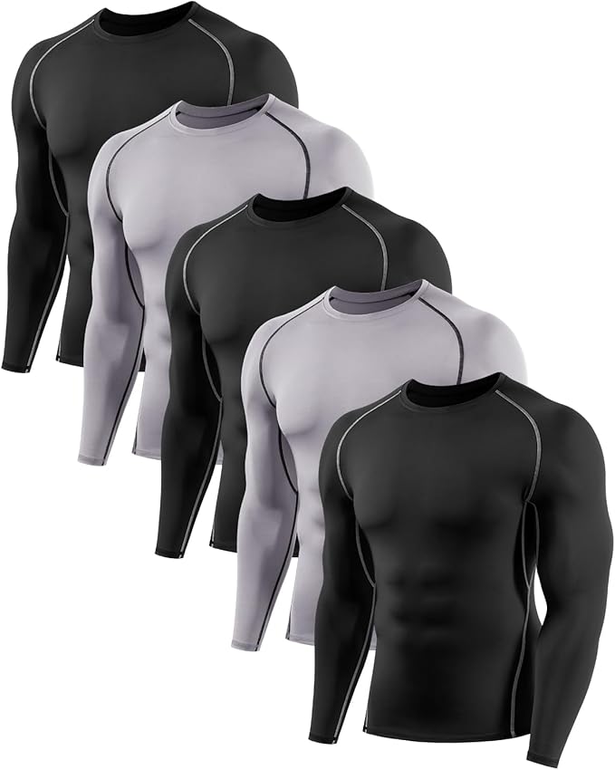 5,6 Pack Men's Compression Shirts Long Sleeve Rash Guard Workout Undershirt Base Layer Athletic Shirt
