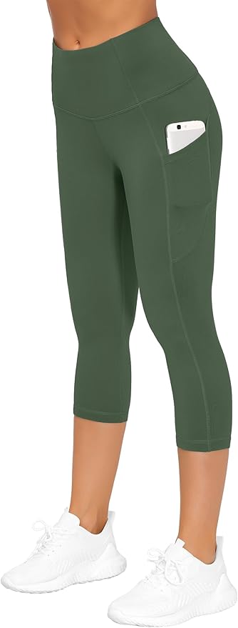 THE GYM PEOPLE Thick High Waist Capris Yoga Pants with Pockets, Tummy Control Workout Running Yoga Leggings for Women