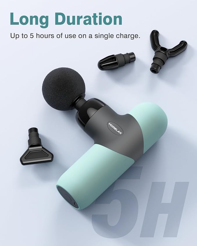 Morelax Mini Massage Gun Portable Deep Tissue Muscle Percussion Massager, Electric Handheld Sport Massager with 6 Massage Heads 4 Speed, Best Gift (Mint)