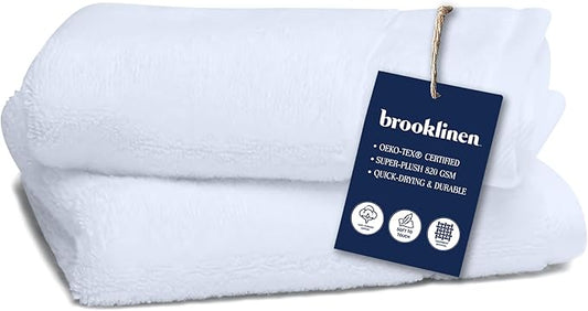 Brooklinen Super-Plush Turkish Cotton Washcloths Set of 2 Cotton, 820 GSM, Highly Absorbent, Machine Washable, Perfect for Home & Bathroom (13" x 13", White)