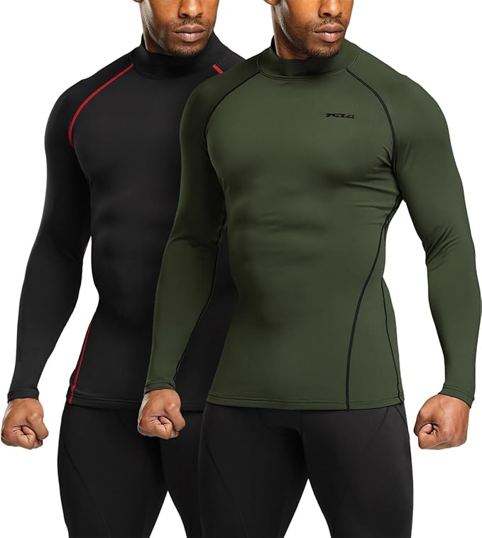 TSLA Men's Thermal Long Sleeve Compression Shirts, Mock/Turtleneck Winter Sports Running Base Layer Top