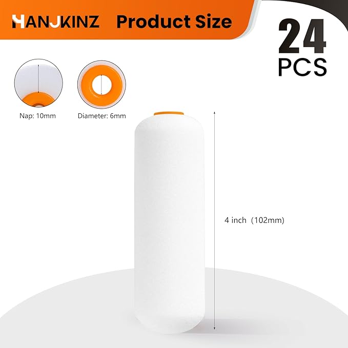 Foam Paint Roller, 24 Pack, 4 Inch Mini Paint Roller Covers, High Density Foam Paint Roller, Small Paint Rollers for All Flat Surfaces, Suitable for Wall，Kitchen Cabinets, Doors, Tables, Etc