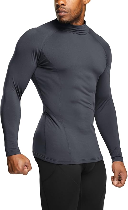 TSLA Men's Thermal Long Sleeve Compression Shirts, Mock/Turtleneck Winter Sports Running Base Layer Top