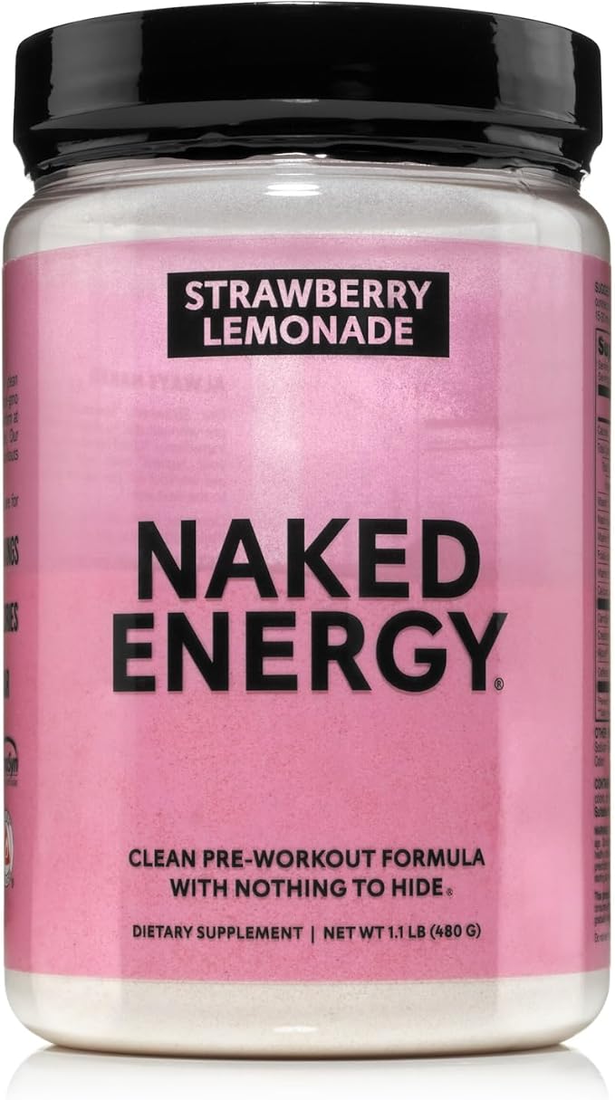 NAKED Strawberry Lemonade Energy - Clean Pre Workout Supplement for Men and Women, Vegan Friendly, No Added Sweeteners, Colors Or Flavors - 30 Servings