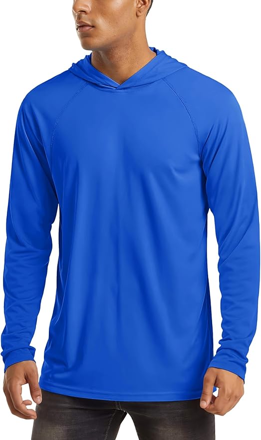 MAGCOMSEN Men's Hooded UPF 50+ Sun Protection T Shirts Long Sleeve Athletic Fishing Shirts Rash Guards
