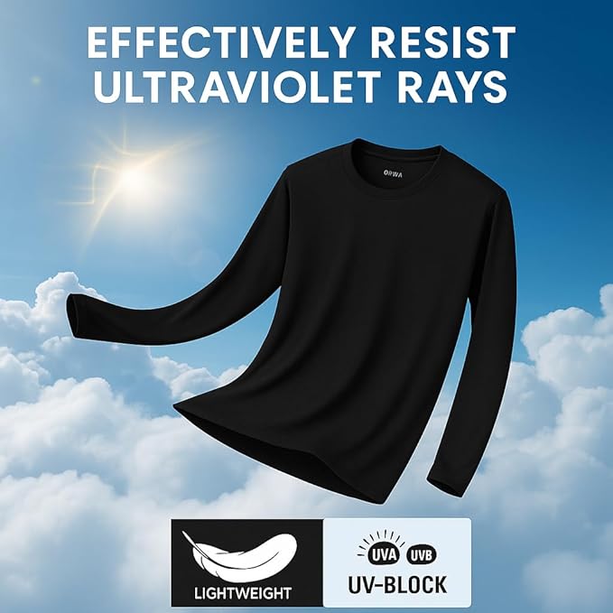 Men's Long Sleeve Moisture Wicking Athletic Shirts, Dry Fit Long Sleeve UV Protection Shirts Men for Workout, Running, Hiking