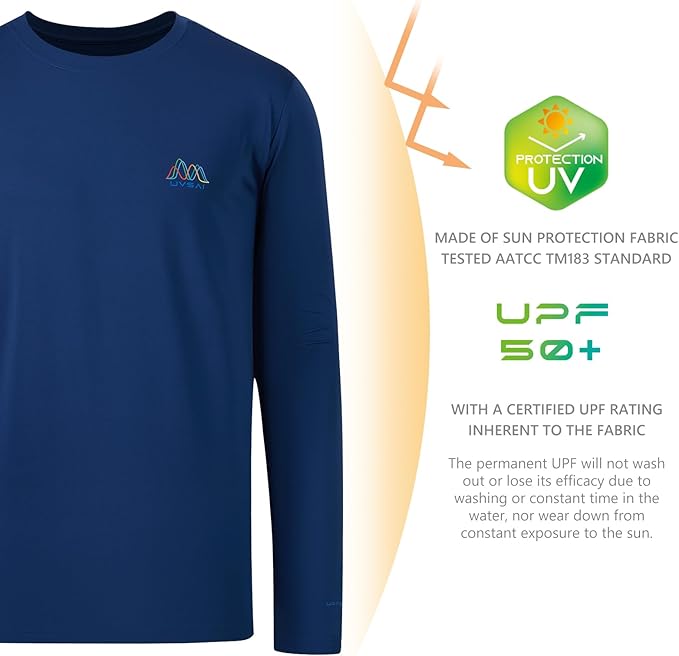 Men’s UPF 50+ Long Sleeve Performance T-Shirts Permanent UV Protective Quick Dry for Everyday Hiking Fishing Beach