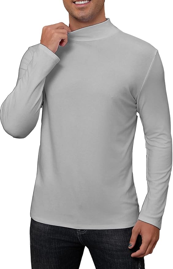 Mens Mock Turtleneck Long Sleeve Slim Fit Shirts Basic Casual Undershirts Lightweight Pullover