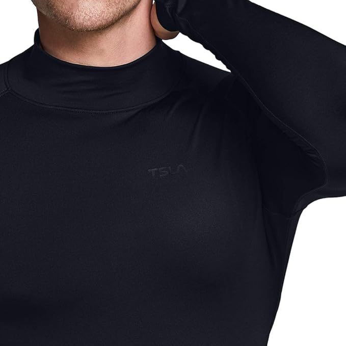TSLA Men's Thermal Long Sleeve Compression Shirts, Mock/Turtleneck Winter Sports Running Base Layer Top