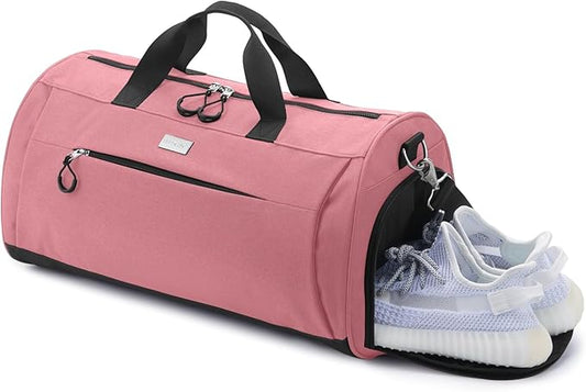 TOPDesign Gym Bag for Women & Men, Unisex Duffel Bag with Shoe Compartment & Wet Pocket for Travel Sports Gym (M Pink)