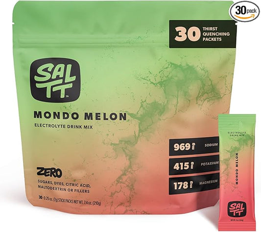 SALTT Electrolytes Powder Flavored Drink Mix - Mondo Melon - 30 Hydration Packets - Magnesium, Potassium, Sodium, Trace Minerals - Zero Sugar & Gluten Free - Travel Essentials