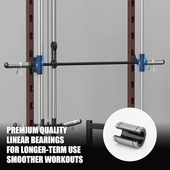 FAGUS Smith Machine Home Gym Power Cage with Pulley System, Space Saving Design Squat Rack with Full Body Strength Training Attachments, PEC Station & Fixed Cable Crossover Optional