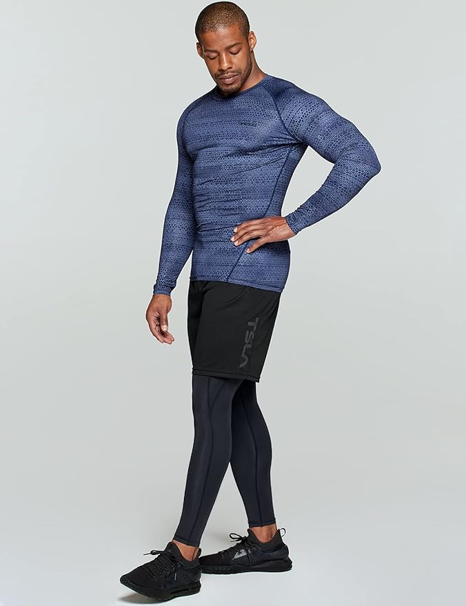 TSLA Men's UPF 50+ Compression Shirts, Cool Dry Long Sleeve Athletic Tops, Sports Baselayer Workout Shirt