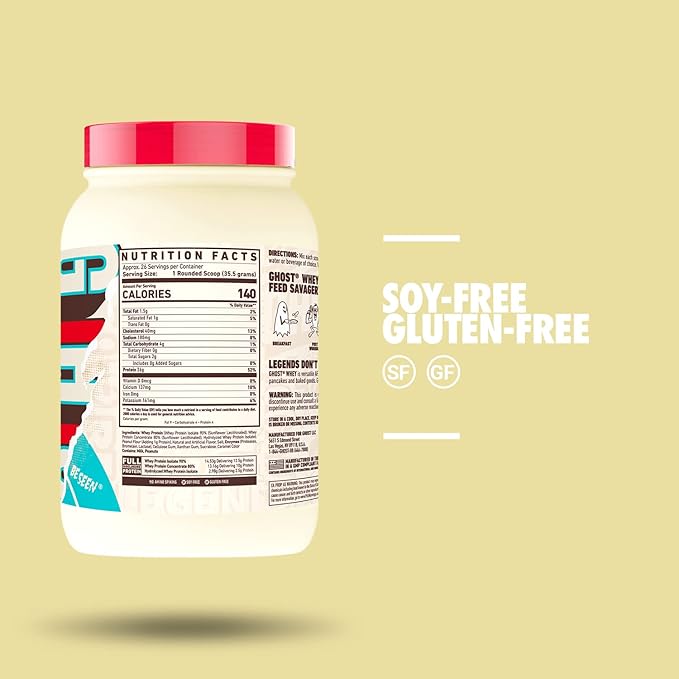 GHOST Whey Protein Powder, Peanut Butter Cereal Milk - 2LB, 26G of Protein - Whey Protein Blend - ­Post Workout Fitness & Nutrition Shakes, Smoothies, Baking & Cooking - Soy & Gluten-Free