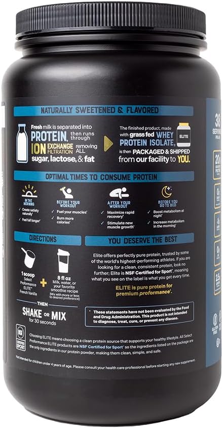 Silver Star Nutrition Select Proformance Elite Whey Protein Isolate Powder, French Vanilla, NSF Certified, No Added Sugar, 20g of Protein per Serving, 38 Servings, 2 Lbs