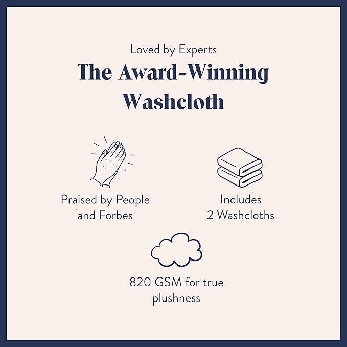 Brooklinen Super-Plush Turkish Cotton Washcloths Set of 2 Cotton, 820 GSM, Highly Absorbent, Machine Washable, Perfect for Home & Bathroom (13" x 13", White)