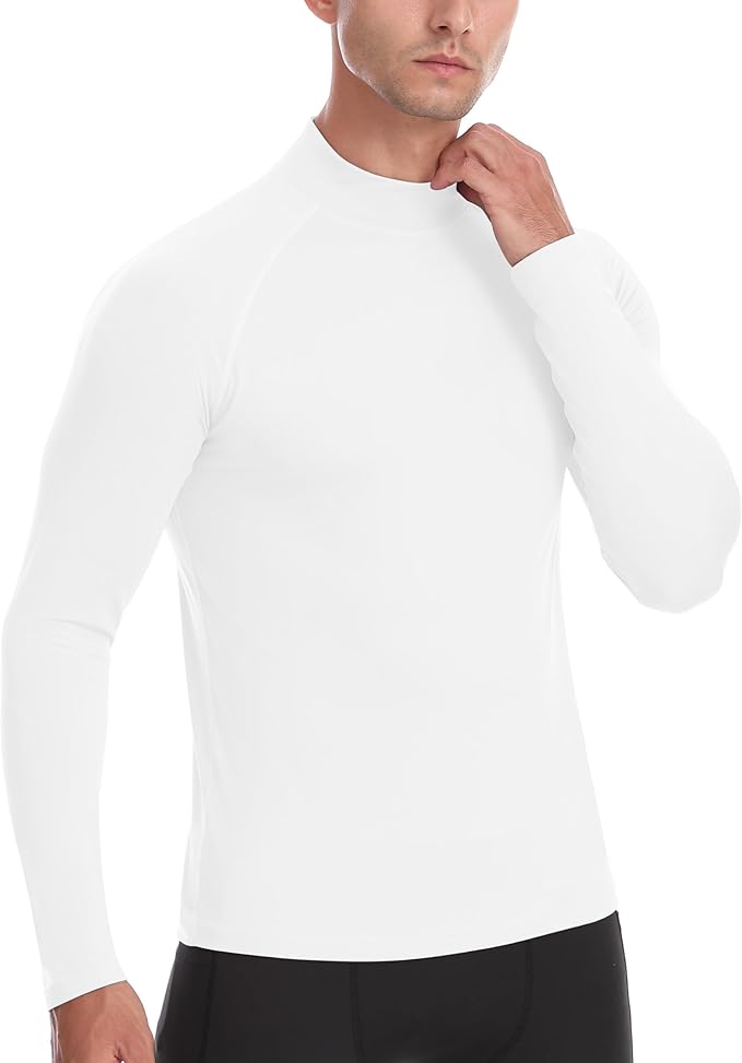Men's Thermal Compression Shirts, Long Sleeve Fleece Lined Turtleneck Undershirt, Cold Weather Ski Base Layer Tops