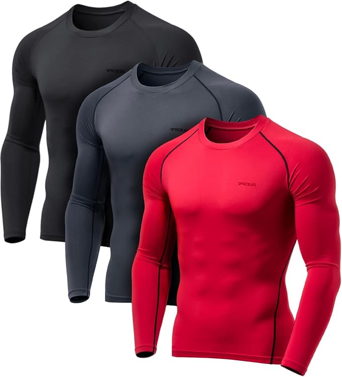 TSLA Men's UPF 50+ Compression Shirts, Cool Dry Long Sleeve Athletic Tops, Sports Baselayer Workout Shirt