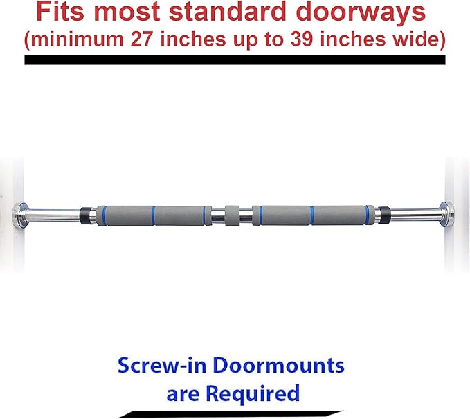Garren Fitness Maximiza Pull Up Bar for Doorway - 27 to 39 Inches Adjustable Width Pullup Bar/Chin up Bar with 3 Sets of Screw-in Heavy-Duty Door-Mounts