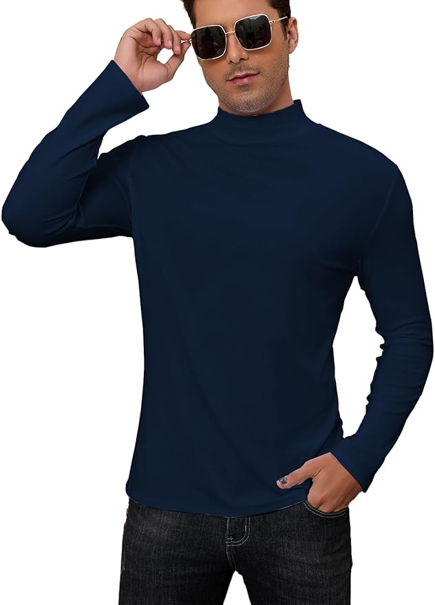 Mens Mock Turtleneck Long Sleeve Slim Fit Shirts Basic Casual Undershirts Lightweight Pullover