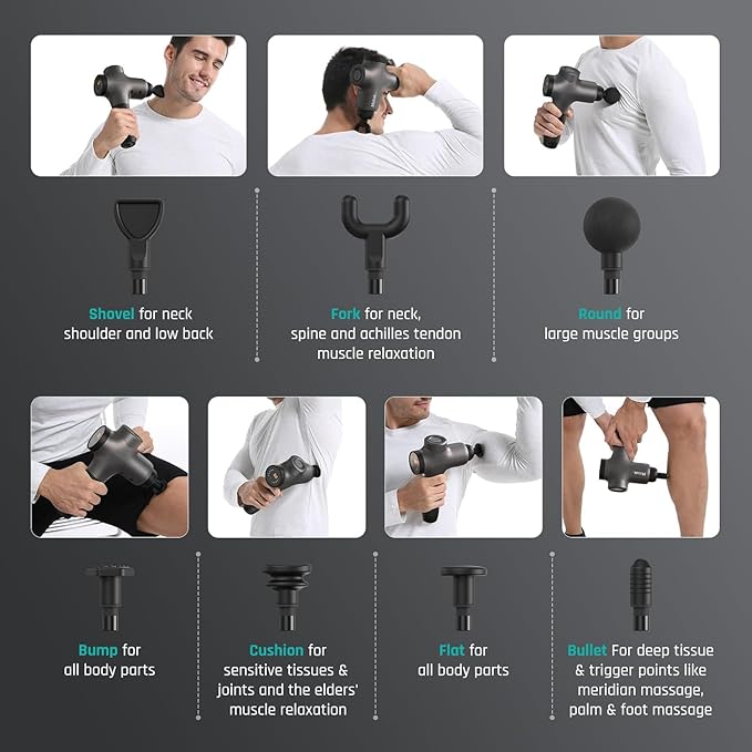 Mebak 3 Massage Gun, Massage Gun Deep Tissue for Athletes, Professional Muscle Percussion Massage Gun, Massager Gun for Shoulder Leg Back Body Pain Relief,Quiet Portable Sport Massager, Gifts for Him