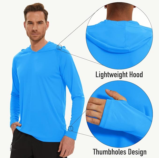 MAGCOMSEN Men's Hooded UPF 50+ Sun Protection T Shirts Long Sleeve Athletic Fishing Shirts Rash Guards