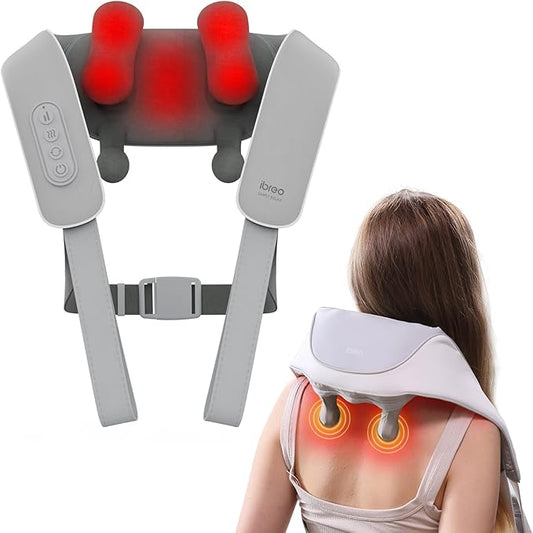 Cordless Shiatsu Neck and Back Massager with Heat, 10 Mins x 12 Uses, 3 Massage Modes & 2 Intensity Levels, 3D Kneading Deep Tissue for Pain Relief, Voice Prompt & Smart Memory, Relax for Women, Men