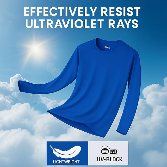 Men's Long Sleeve Moisture Wicking Athletic Shirts, Dry Fit Long Sleeve UV Protection Shirts Men for Workout, Running, Hiking