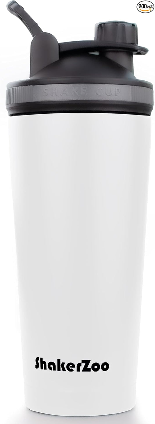 ShakerZoo-1 Pack-Protein Shaker bottles for Protein Mixes, Insulated Stainless Steel Shaker cup (White)