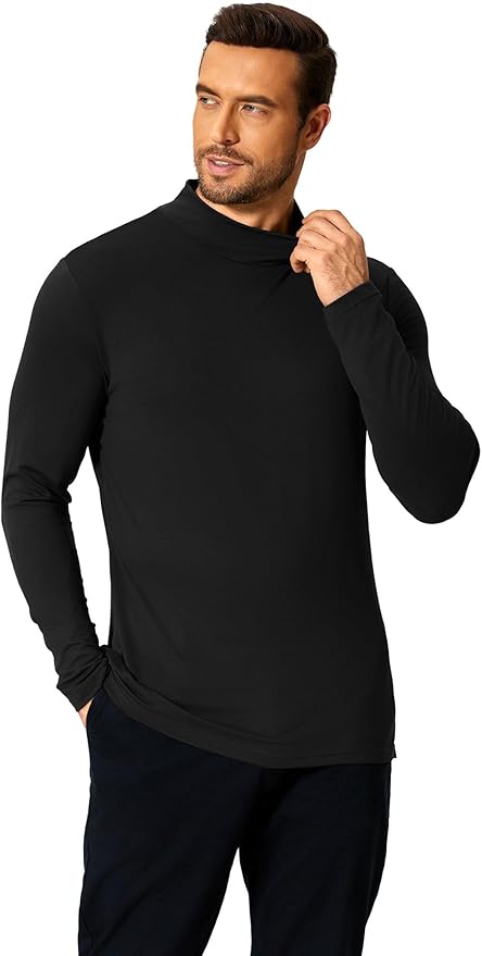 COOFANDY Mens Mock Turtleneck T-Shirts Long Sleeve Solid Color Tees Shirts Basic Casual Slim Fit Pullover T Shirts