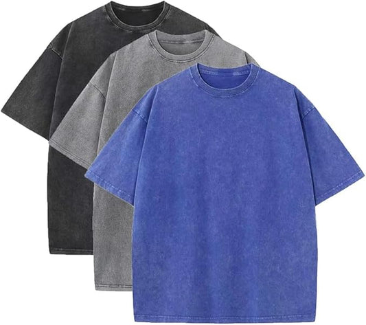3 Pcs Men's Oversized Heavy Cotton Summer T-Shirts Vintage Tee Loose Fit Short Sleeve Casual Tshirts for Men Women