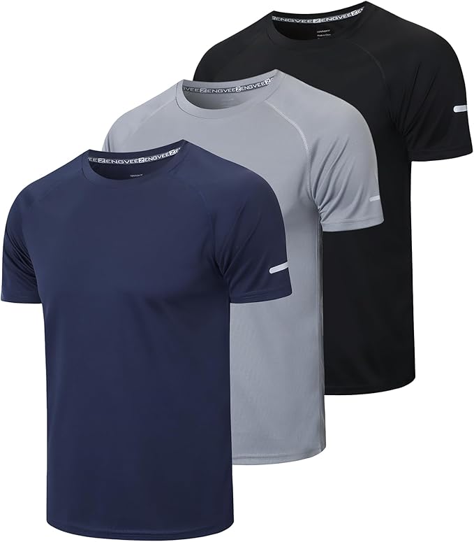 frueo Men's 1/3 Pack Workout Shirts Quick Dry Moisture Wicking Short Sleeve Mesh Athletic T-Shirts