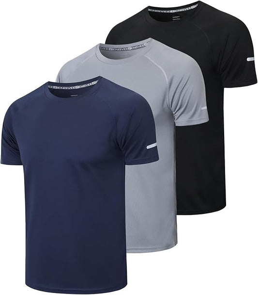 frueo Men's 1/3 Pack Workout Shirts Quick Dry Moisture Wicking Short Sleeve Mesh Athletic T-Shirts