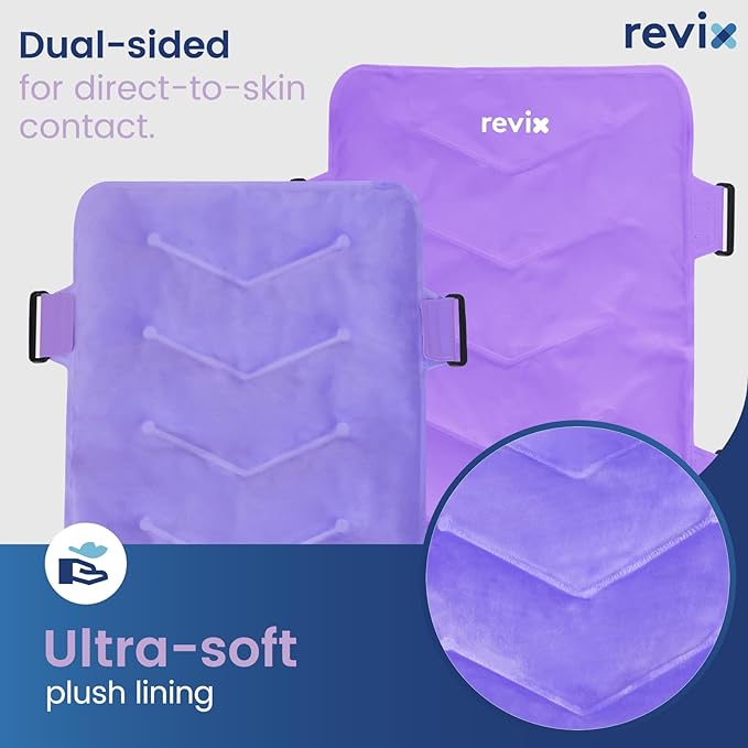 REVIX Extra-Large Back Ice Pack, Reusable Gel Cold Compress Wrap for Full Back Relief, Ideal for Muscle Pain, Tiredness, Recovery, and Sore Muscles – Adjustable Straps, Purple