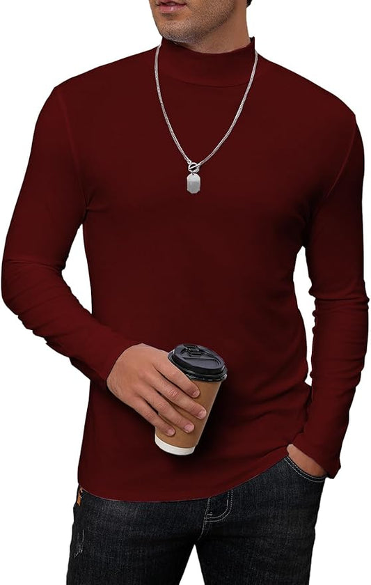 Mens Mock Turtleneck Long Sleeve Slim Fit Shirts Basic Casual Undershirts Lightweight Pullover
