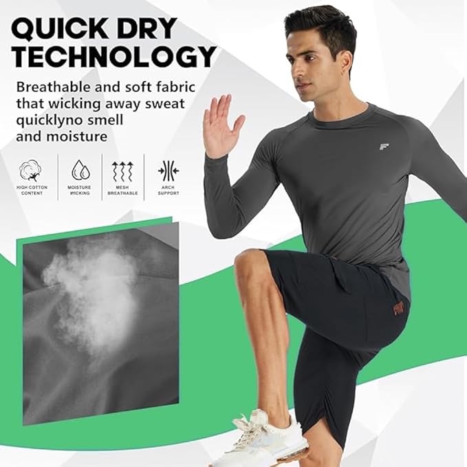 Men's Compression Shirts Long Sleeve Running Athletic Undershirts Workout Baseball Base Layer Fishing Rash Guard Tops 2 Pack