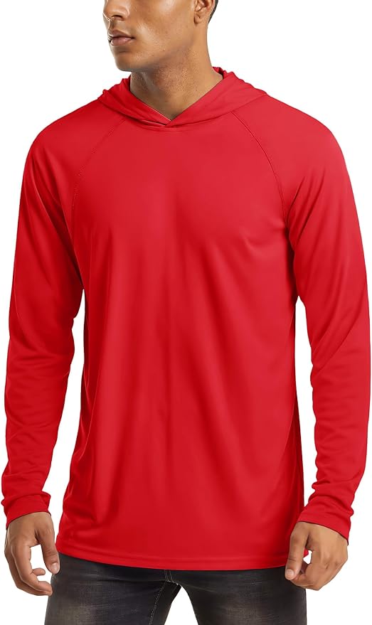 MAGCOMSEN Men's Hooded UPF 50+ Sun Protection T Shirts Long Sleeve Athletic Fishing Shirts Rash Guards