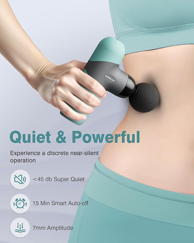 Morelax Mini Massage Gun Portable Deep Tissue Muscle Percussion Massager, Electric Handheld Sport Massager with 6 Massage Heads 4 Speed, Best Gift (Mint)