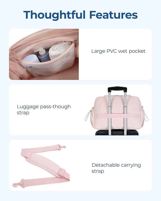 BAGSMART Gym Bag for Women, Duffle Bag for Travel with Wet Pocket, Lightweight Carry on Weekender Duffel, Water Resistant