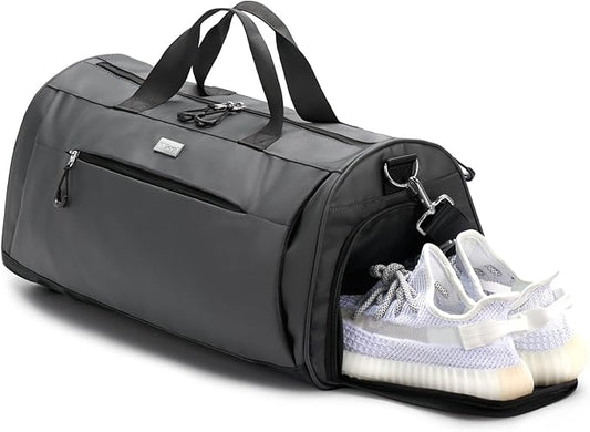 TOPDesign Gym Bag for Women & Men, Unisex Duffel Bag with Shoe Compartment & Wet Pocket for Travel Sports Gym (L Grey)