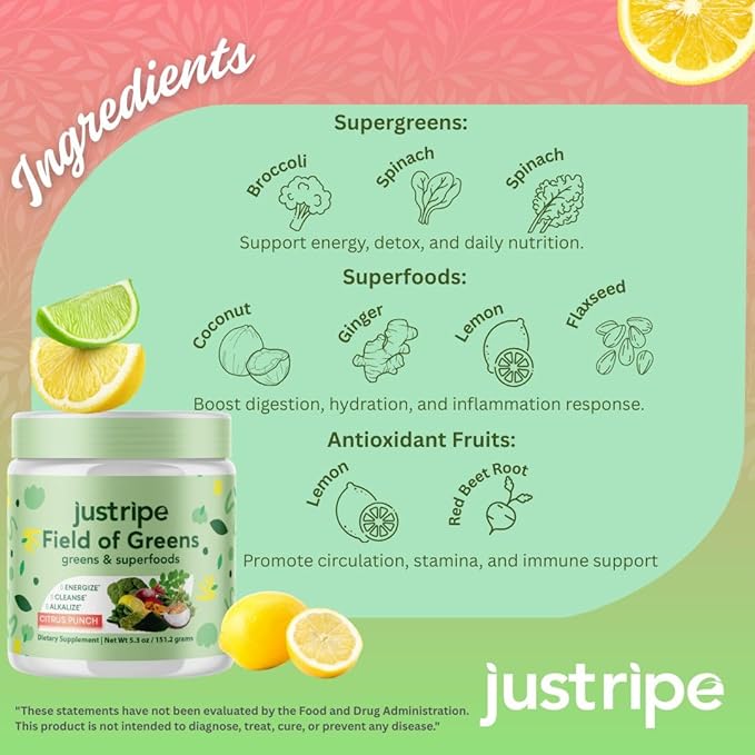 Field of Greens Superfood Powder with Organic Spirulina, Chlorella, Beet Root Powder - Bacillus Coagulans Probiotic, A Plant-Based Mix Supporting Gut Health, Immunity, Bloom into Health, 28 Scoops (1)