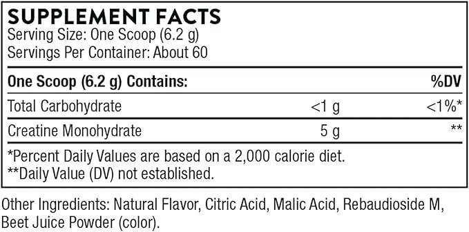 THORNE Creatine - Micronized Creatine Monohydrate Powder - Support for Muscles & Cognitive Function* - for Women & Men - Strawberry - NSF Certified for Sport - 5 g per Serving - 60 Servings