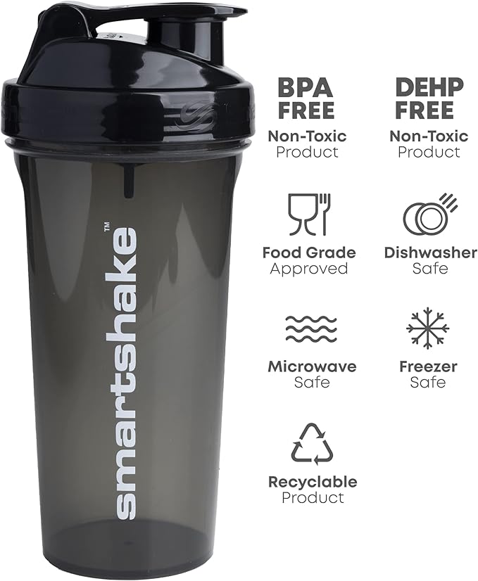 Smartshake Protein Shaker Bottle, (GLOSSY, Black)