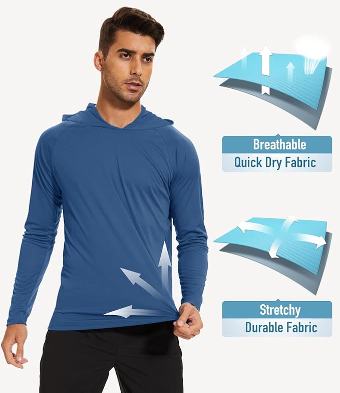 MAGCOMSEN Men's Hooded UPF 50+ Sun Protection T Shirts Long Sleeve Athletic Fishing Shirts Rash Guards