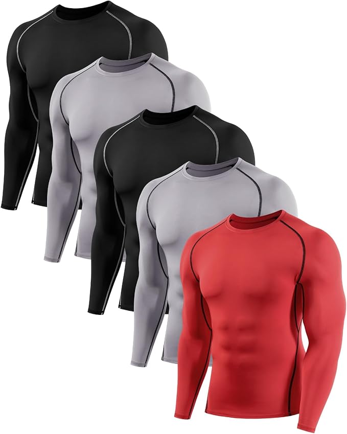 5,6 Pack Men's Compression Shirts Long Sleeve Rash Guard Workout Undershirt Base Layer Athletic Shirt
