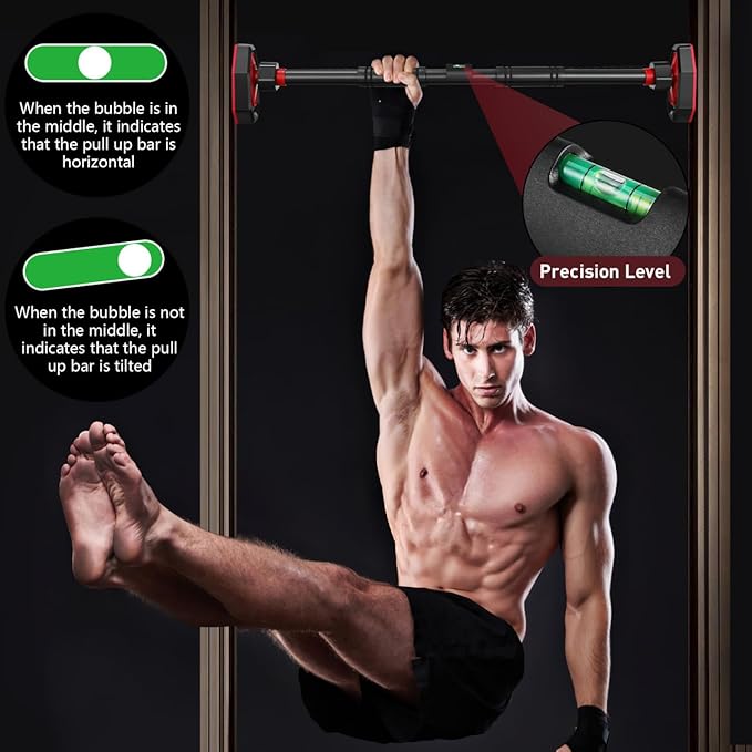 1PCS Pull Up Bar: Strength Training Chin up Bar without Screws - Adjustable 25.6-39.37 Width Locking Mechanism Pull-up Bar for Doorway - Max Load 440lbs, Non-slip